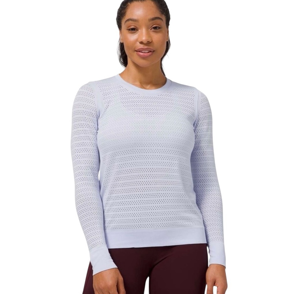 Lululemon Swiftly Breathe Long Sleeve Shirt Serene Blue Womens Mesh Run